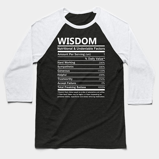 Wisdom Name T Shirt - Wisdom Nutritional and Undeniable Name Factors Gift Item Tee Baseball T-Shirt by nikitak4um